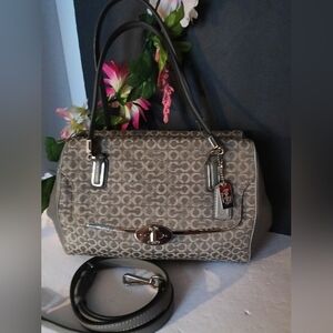 Coach Signature Gray Purse with Handle/Adjustable Crossbody Strap